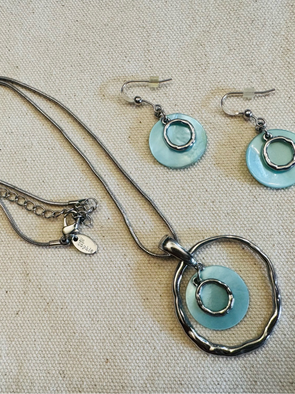 Lia Sophia Seafoam Blue Disc Necklace & Earrings Set
